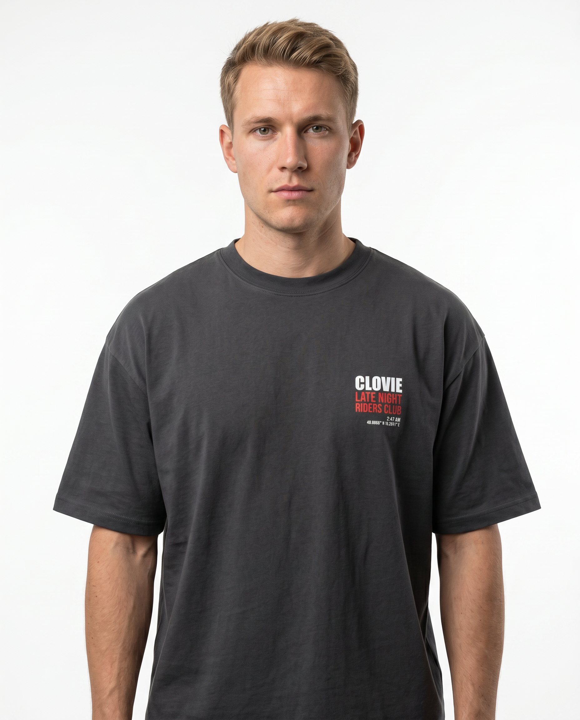 Late Night Riders Club Oversized Tee Charcoal – Vorderseite