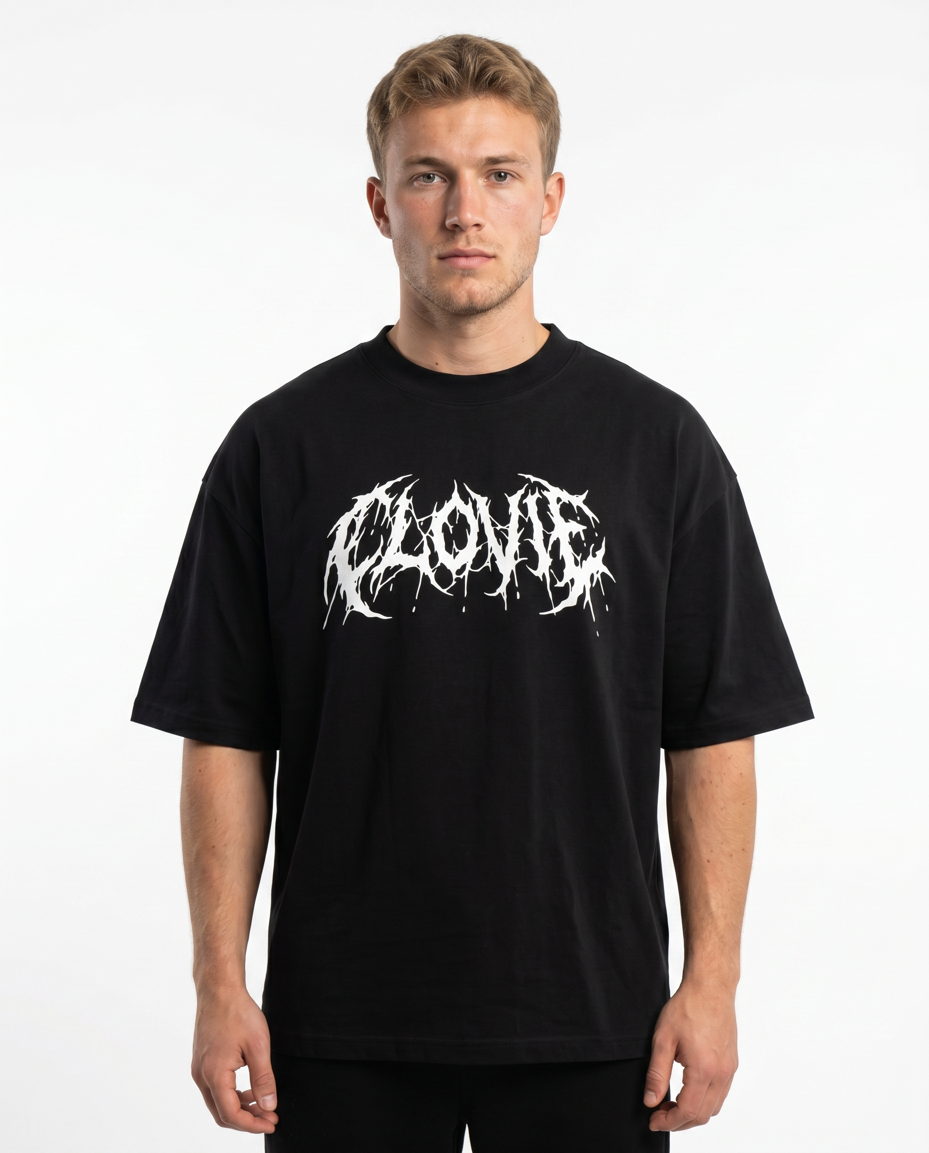 Phantom Oversized Tee Black – Vorderseite, CLOVIE Print