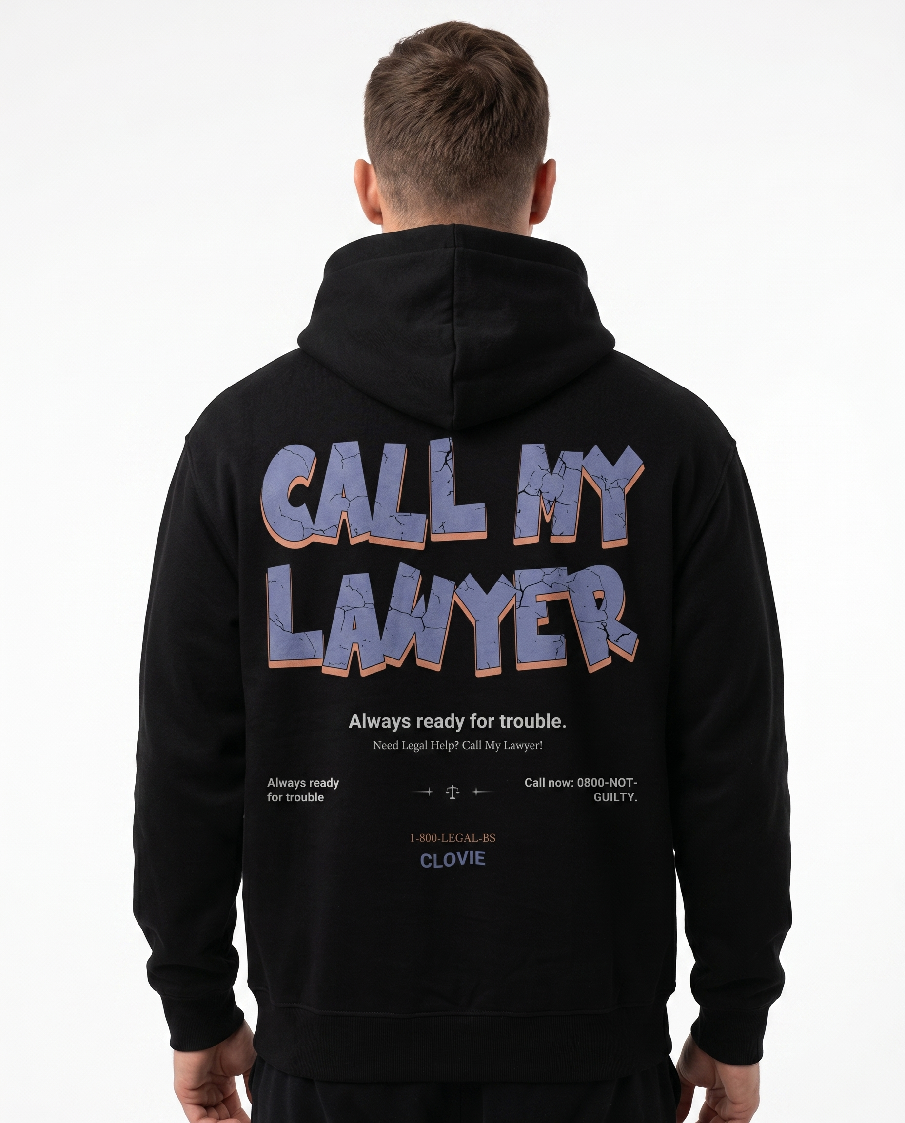 Call my lawyer OVS Hoodie Schwarz - model back print (reused from regular Hoodie Jet Black H.A)