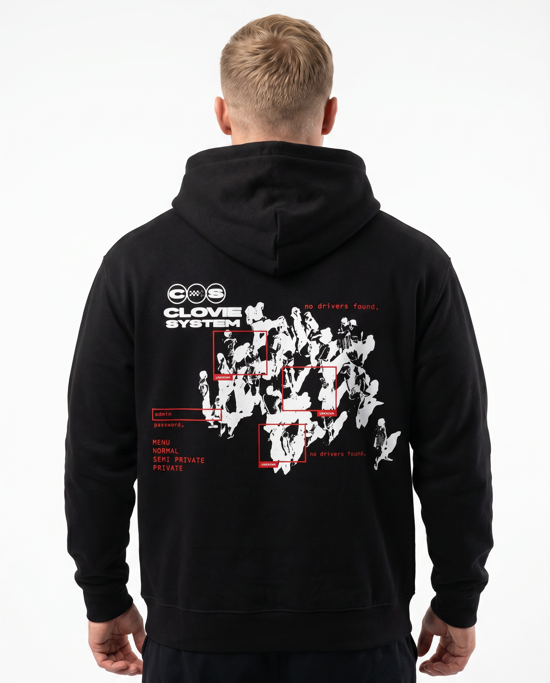Clovie system Hoodie Rueckansicht Model Jet Black - CLOVIE Streetwear