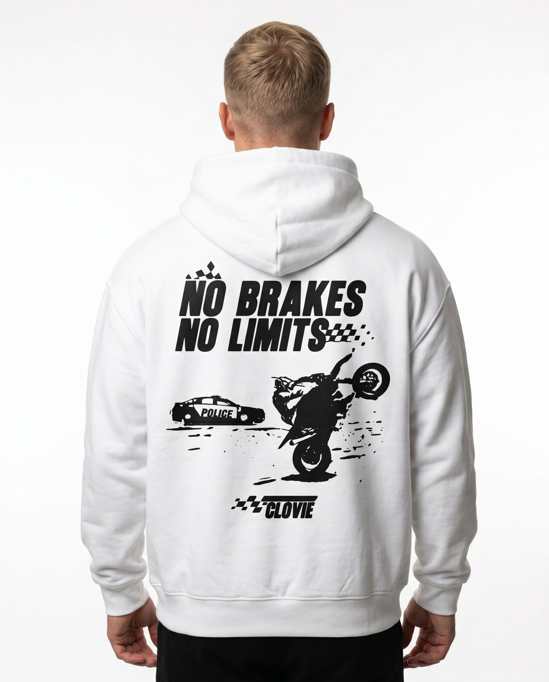 No brakes no limits Oversized Zip Hoodie white - model back print