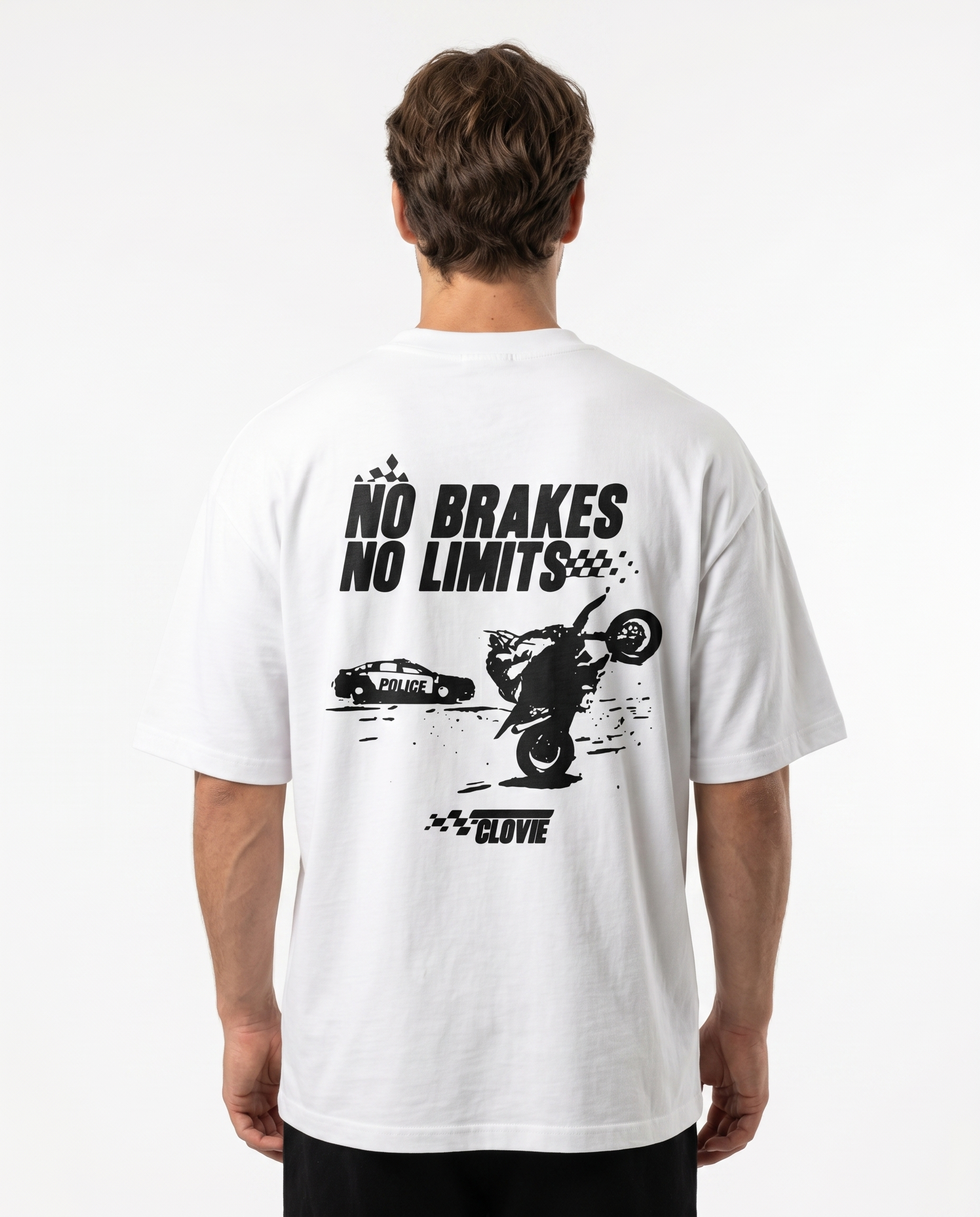 No brakes no limits Oversized Tee White - model back print