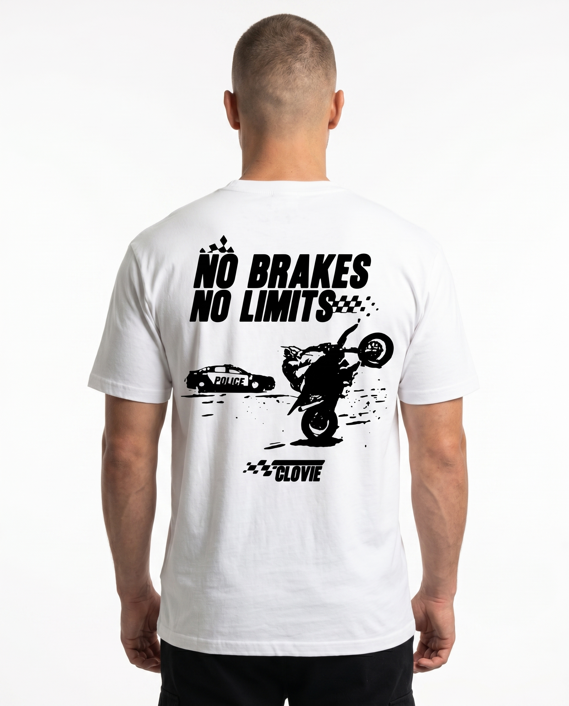 No brakes no limits Standard Tee white - model back print