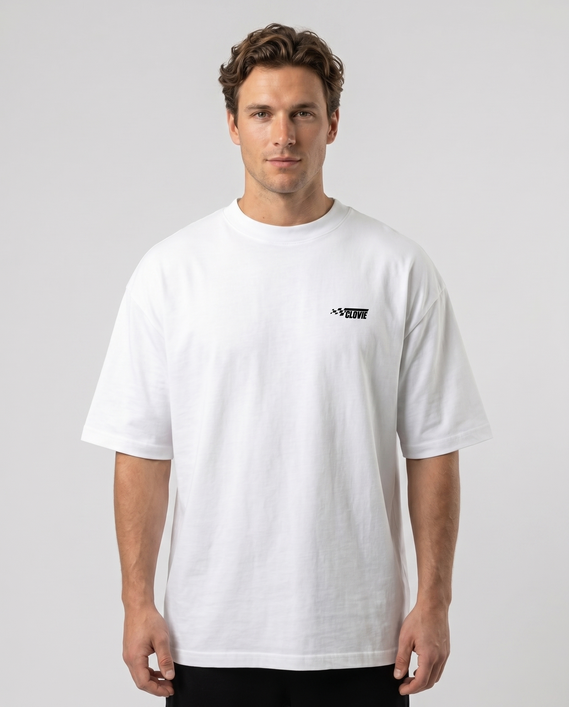 No brakes no limits Oversized Tee white - model front