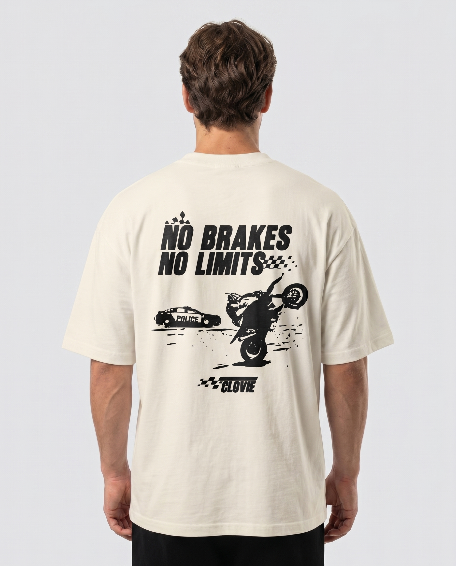 No brakes no limits Oversized Tee natural raw - model back print