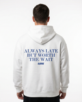 Always late but worth the wait - Oversized Hoodie - White - model back print