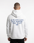 Always late but worth the wait - Hoodie - Arctic White - model back print