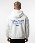 Always late but worth the wait - Oversized Zip Hoodie - White - model back print