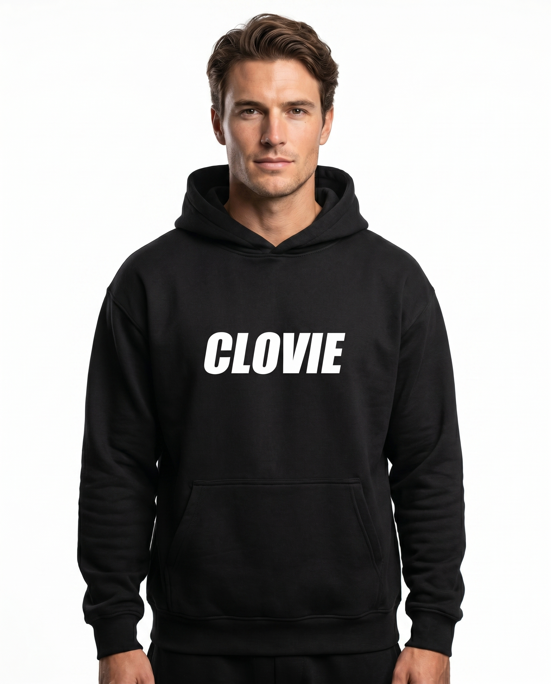 Clovie - Oversized Hoodie - Black - model front print