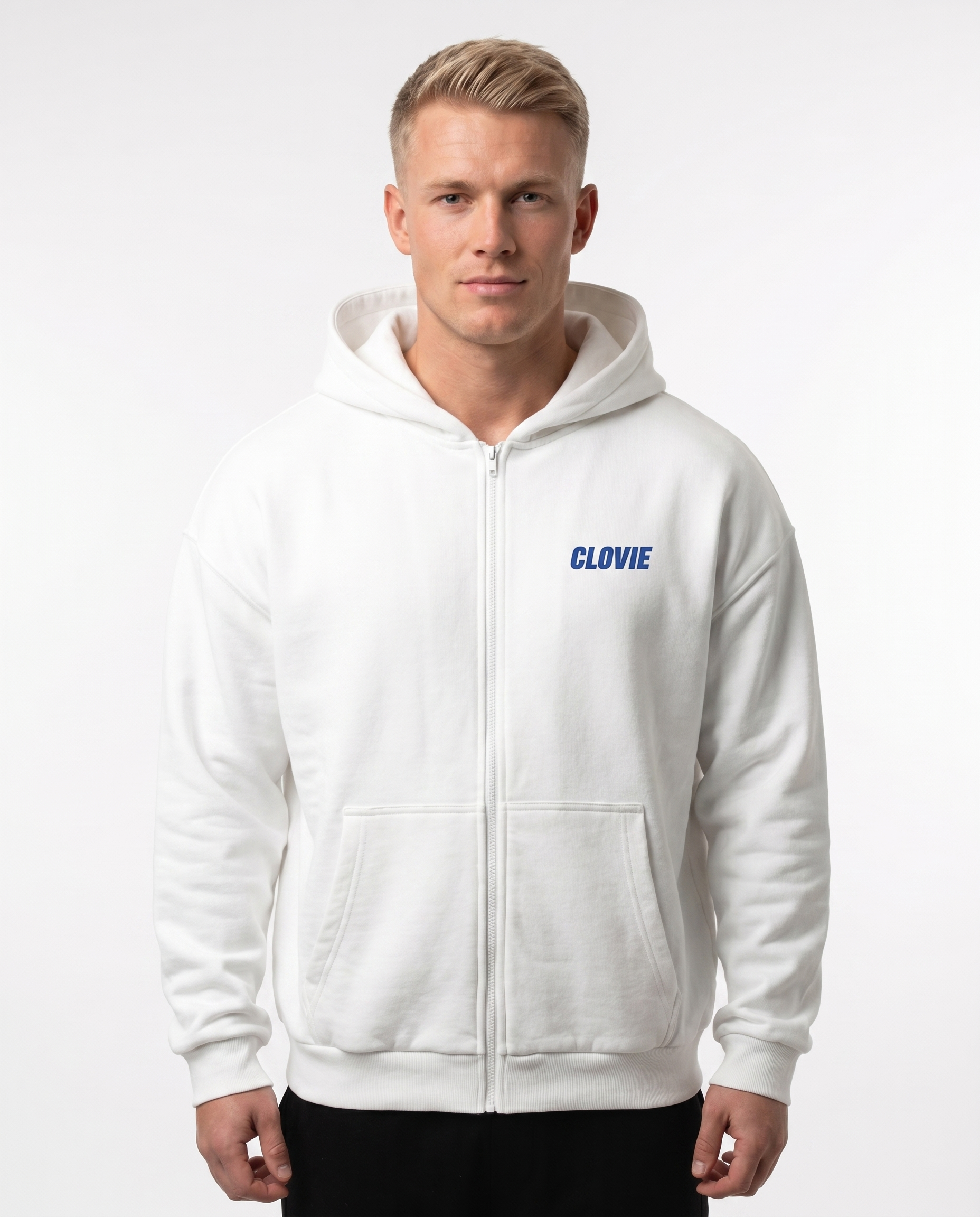 Always late but worth the wait - Oversized Zip Hoodie - White - model front print