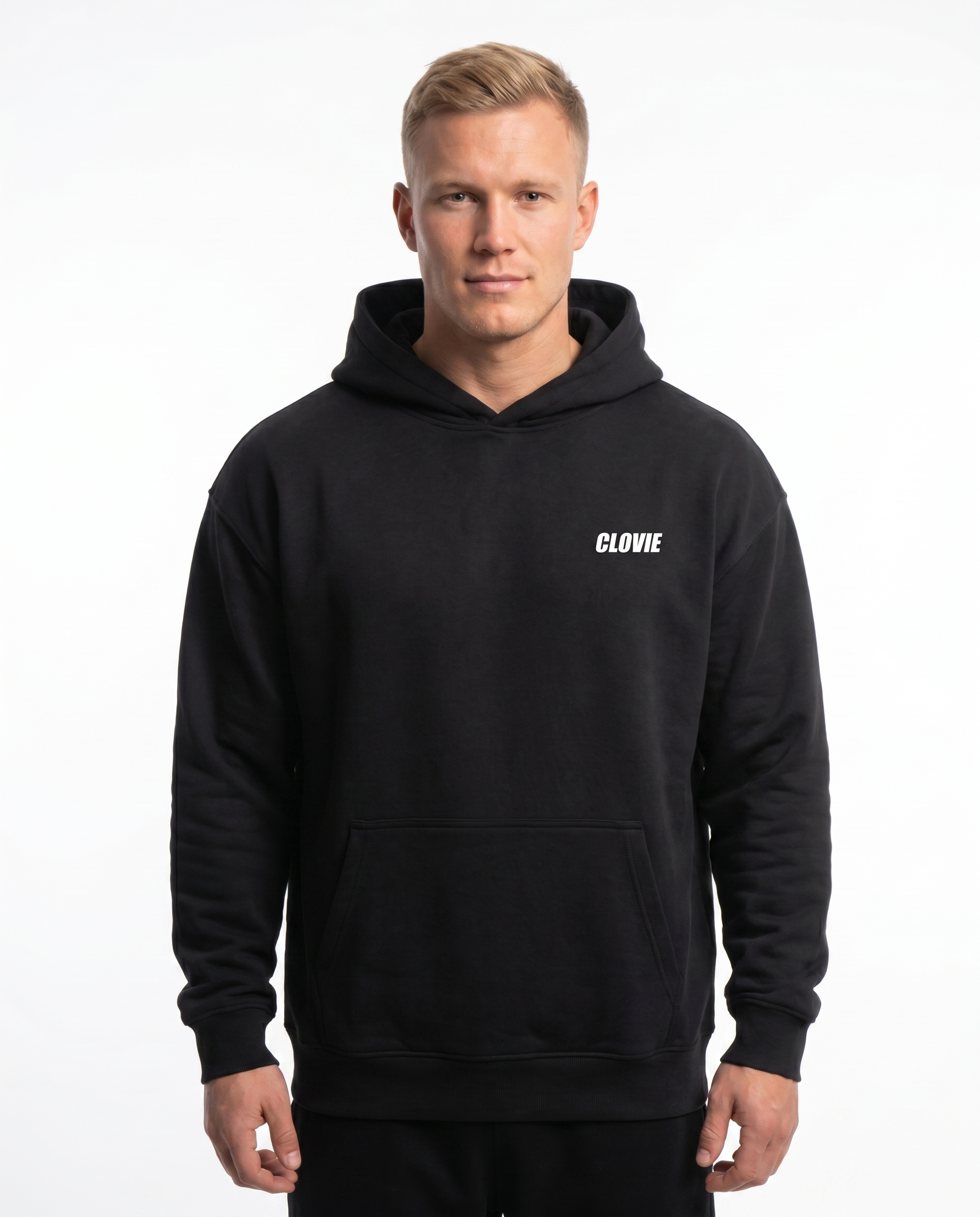 We´re here - Oversized Hoodie - Black - model front print