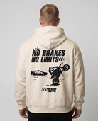 No brakes no limits Oversized Zip Hoodie white sand - model back print