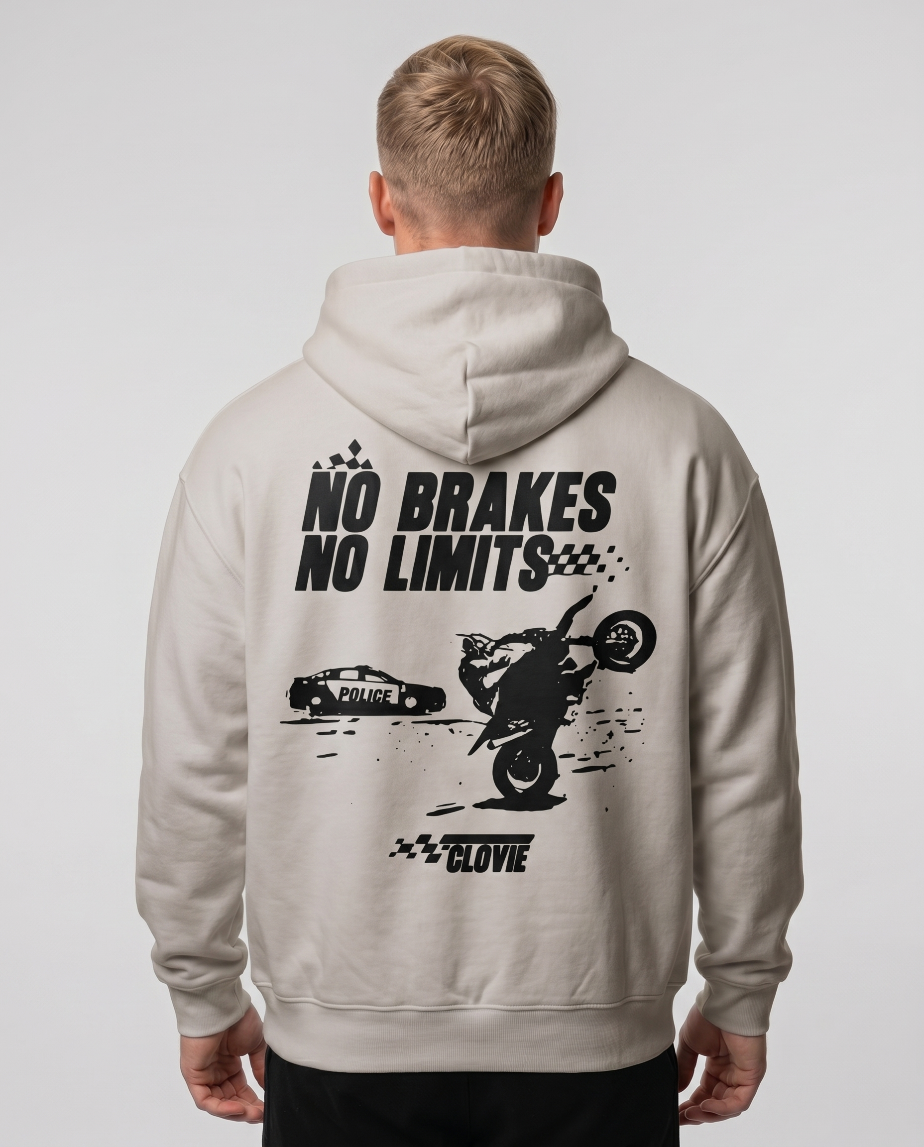 No brakes no limits Oversized Zip Hoodie light asphalt - model back print