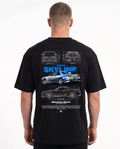 Nissan Skyline R34 Standard Tee Black - model back print