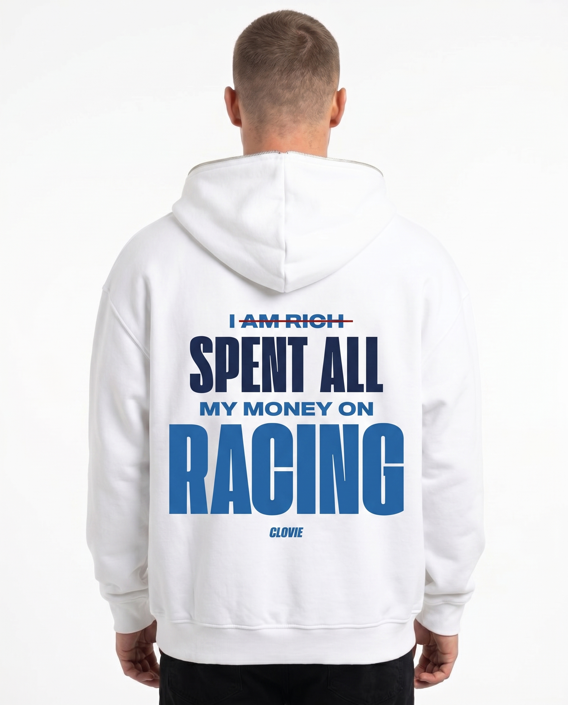 I spent all my money on racing Zip Hoodie White - model back print