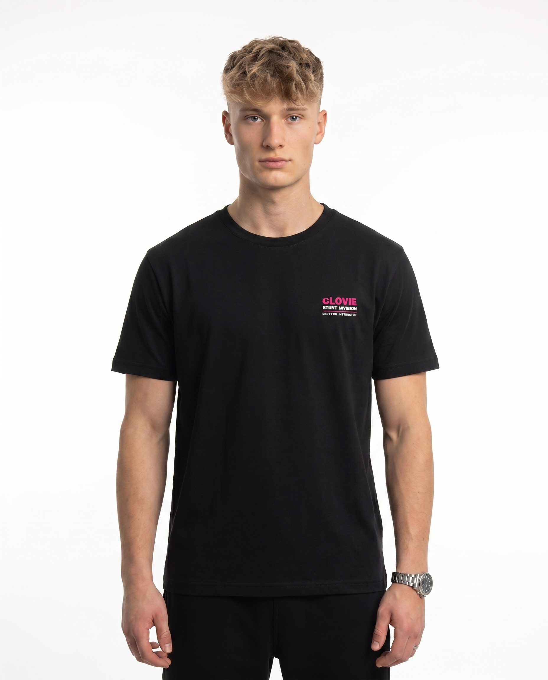 Official stunt instructor Standard Tee Black - model front