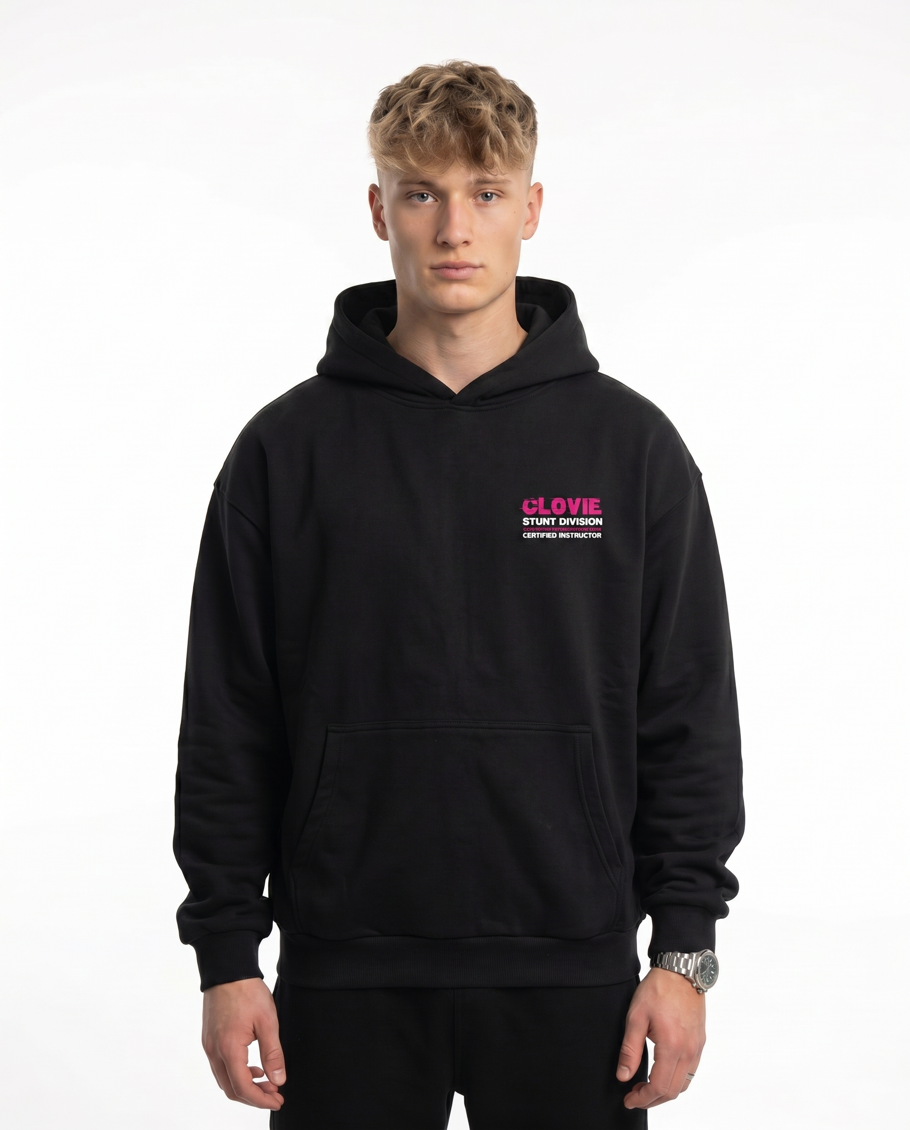 Official stunt instructor Oversized Hoodie Black - model front