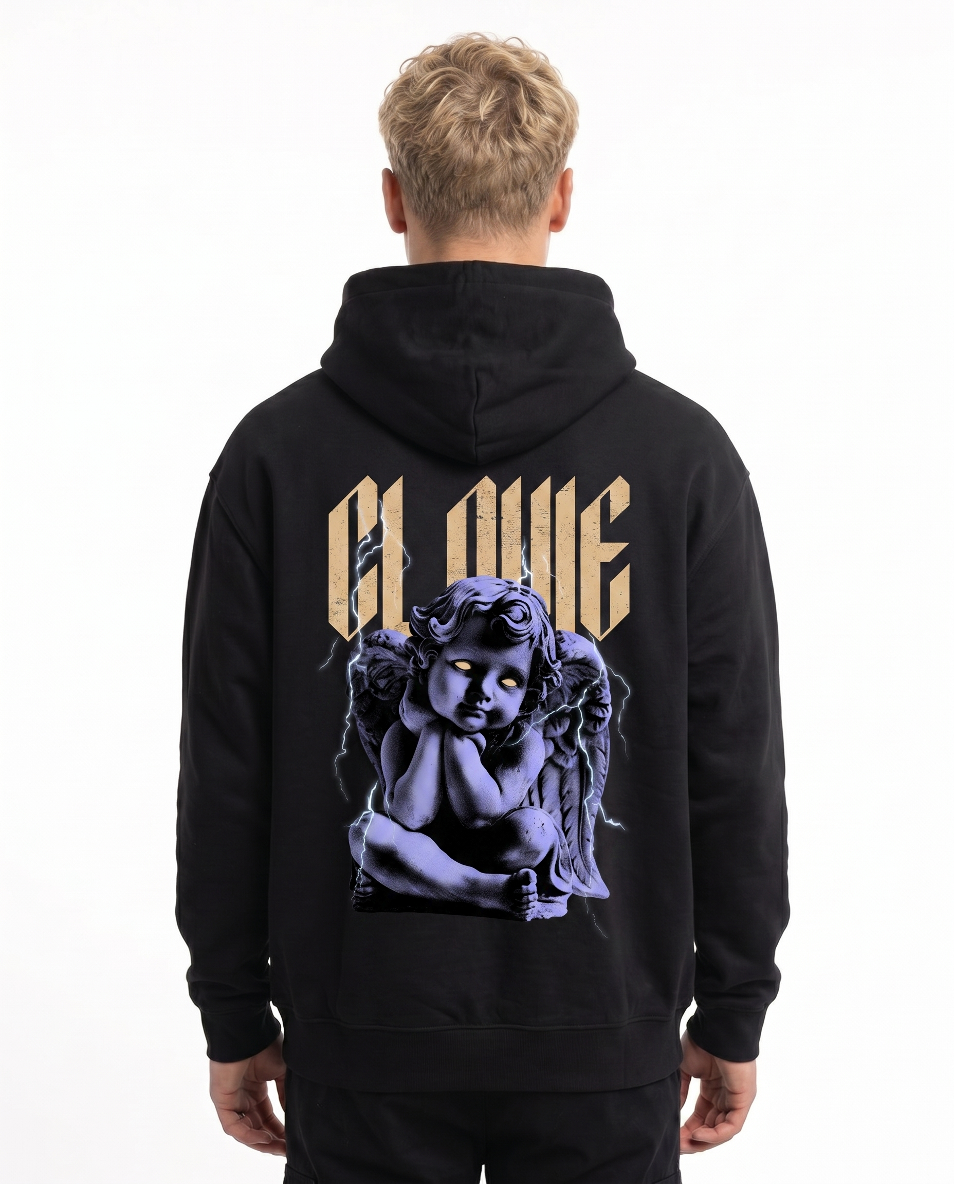 Angel Oversized Hoodie Black - model back print