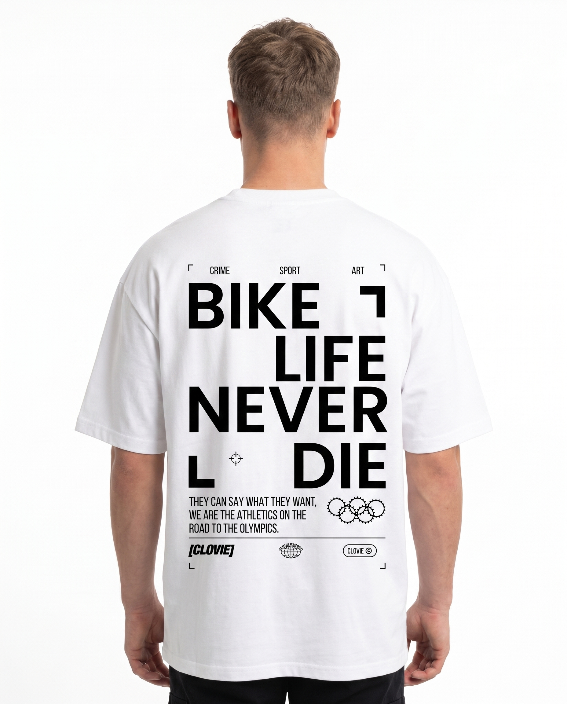 Bike life Oversized Tee White - model back print