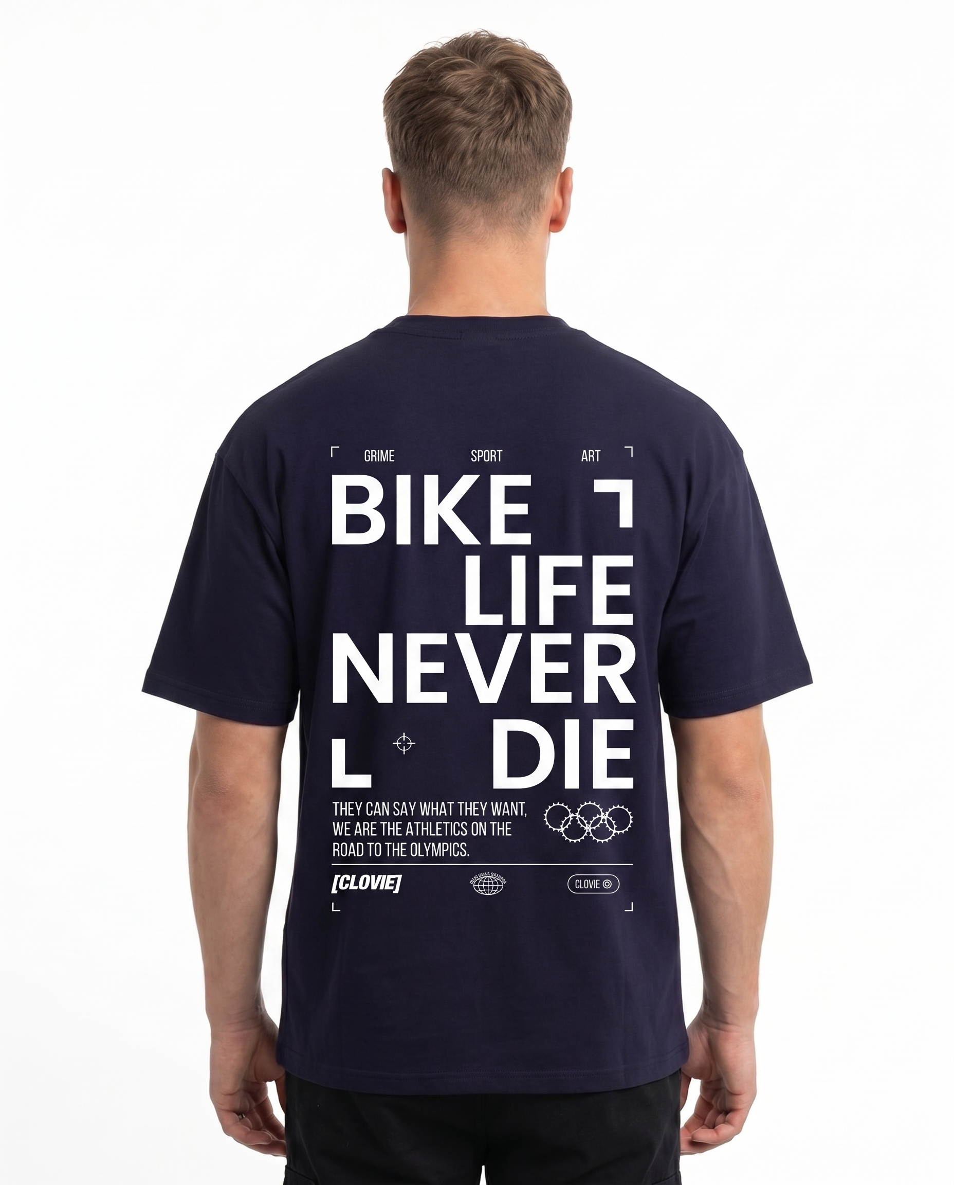 Bike life Oversized Tee Navy - model back print
