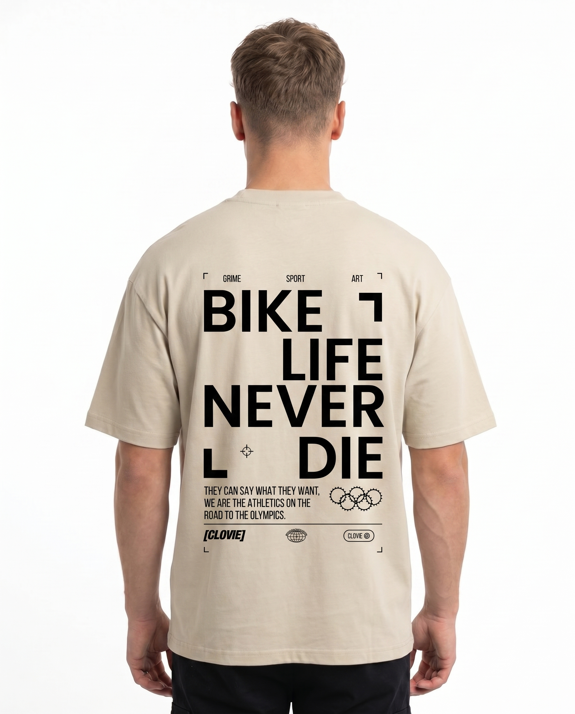 Bike life Oversized Tee Sand - model back print