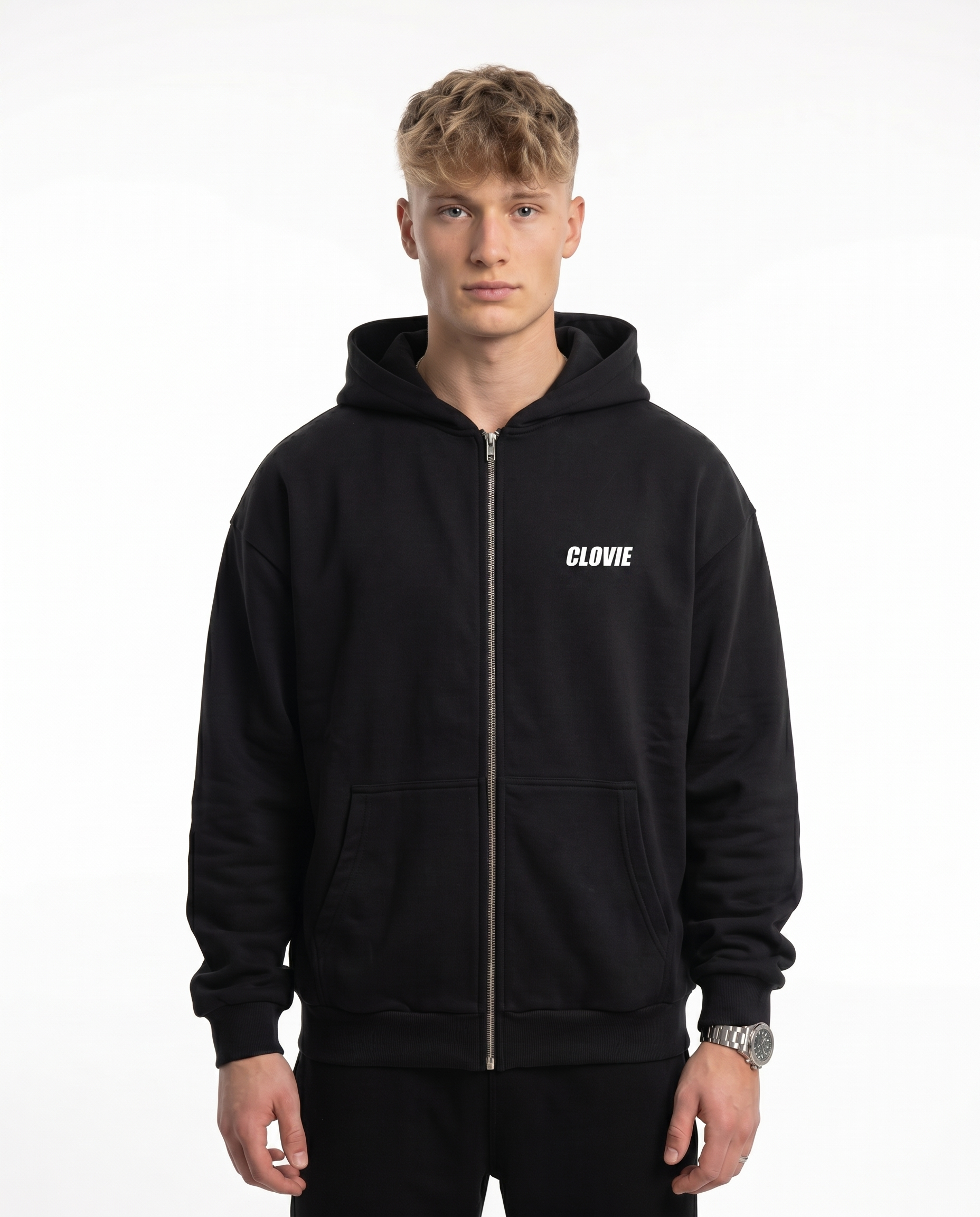 Live for it or die by it Zip Hoodie Black - model front