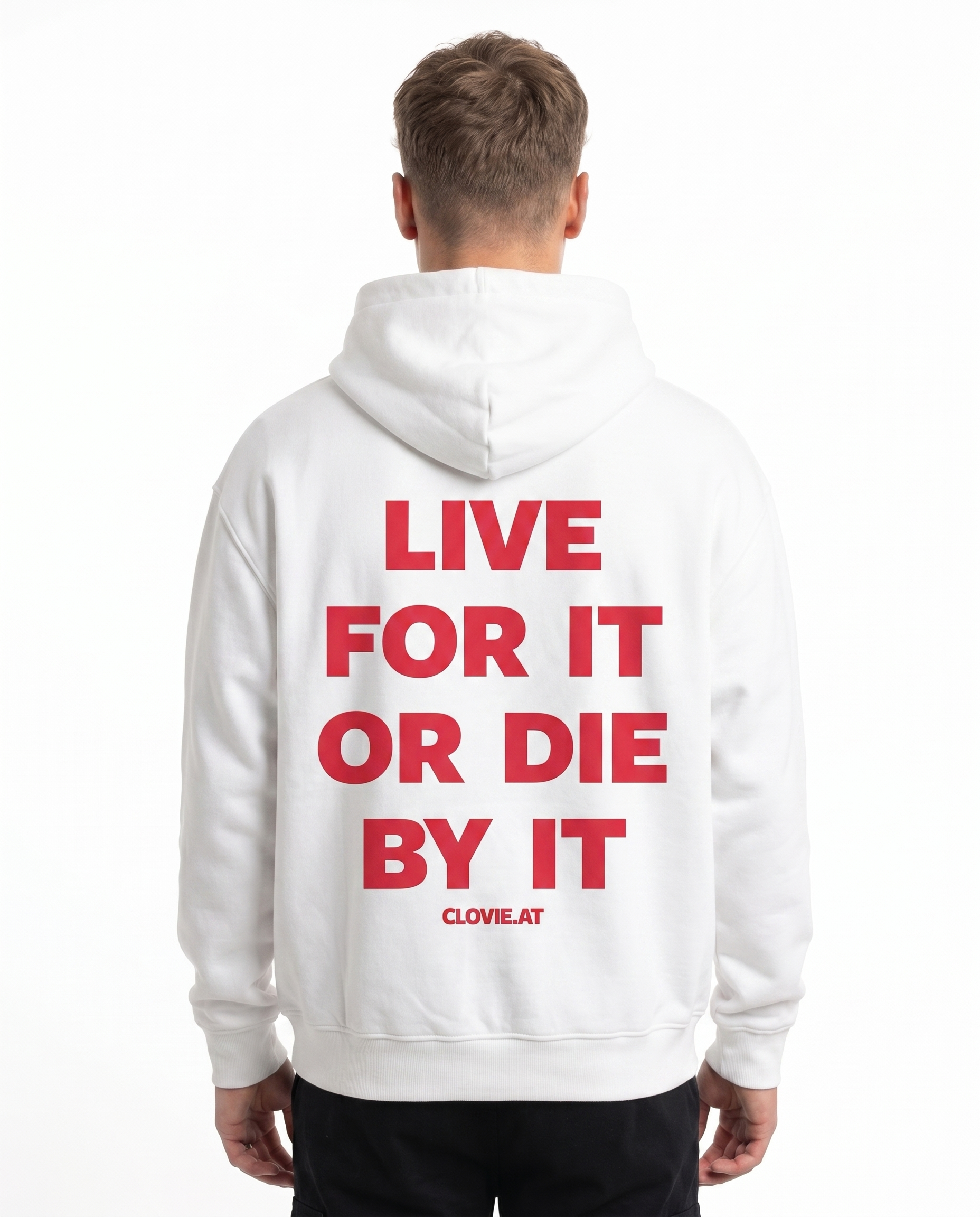 Live for it or die by it Zip Hoodie White - model back print