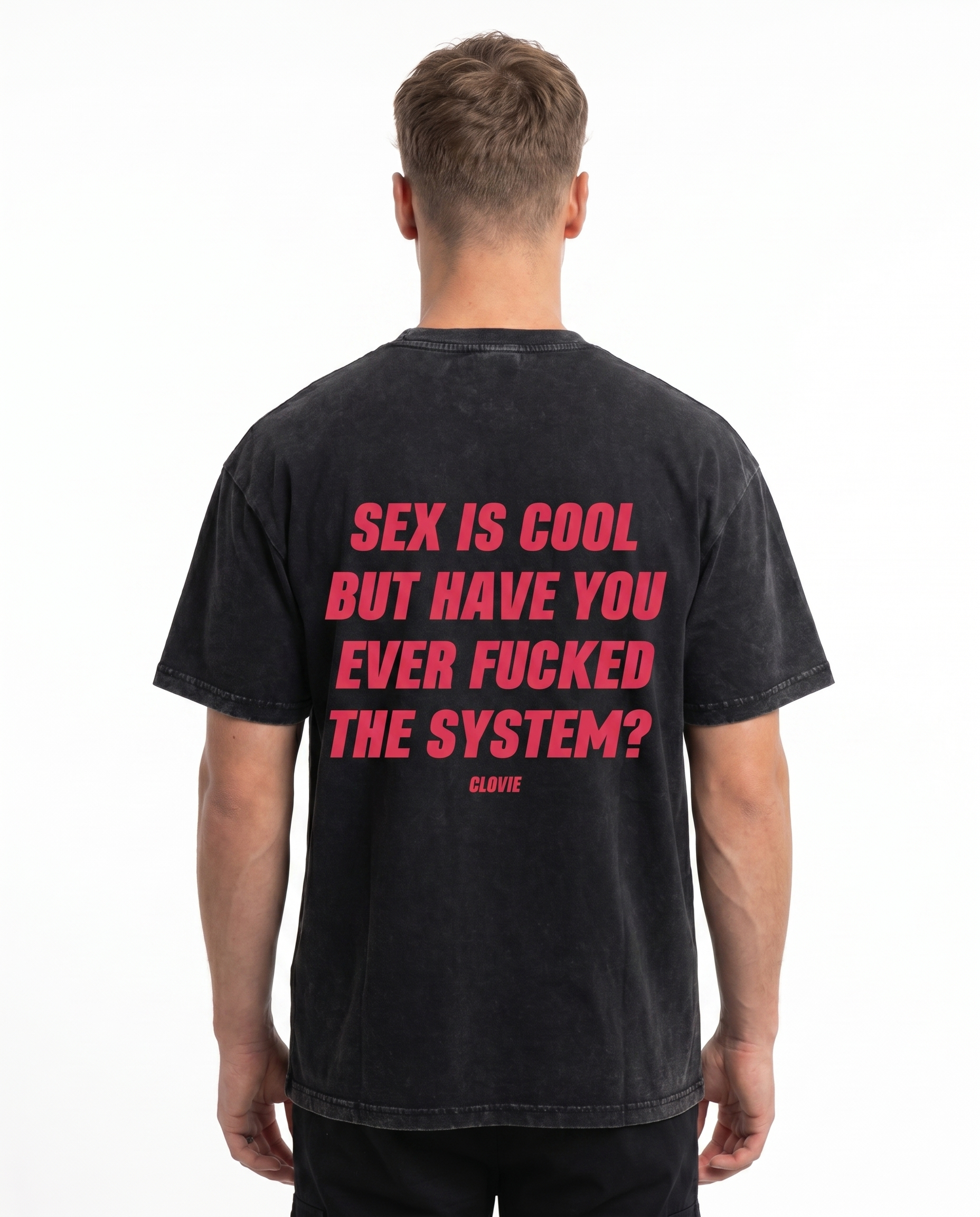 Sex is cool washed Tee Black - model back print