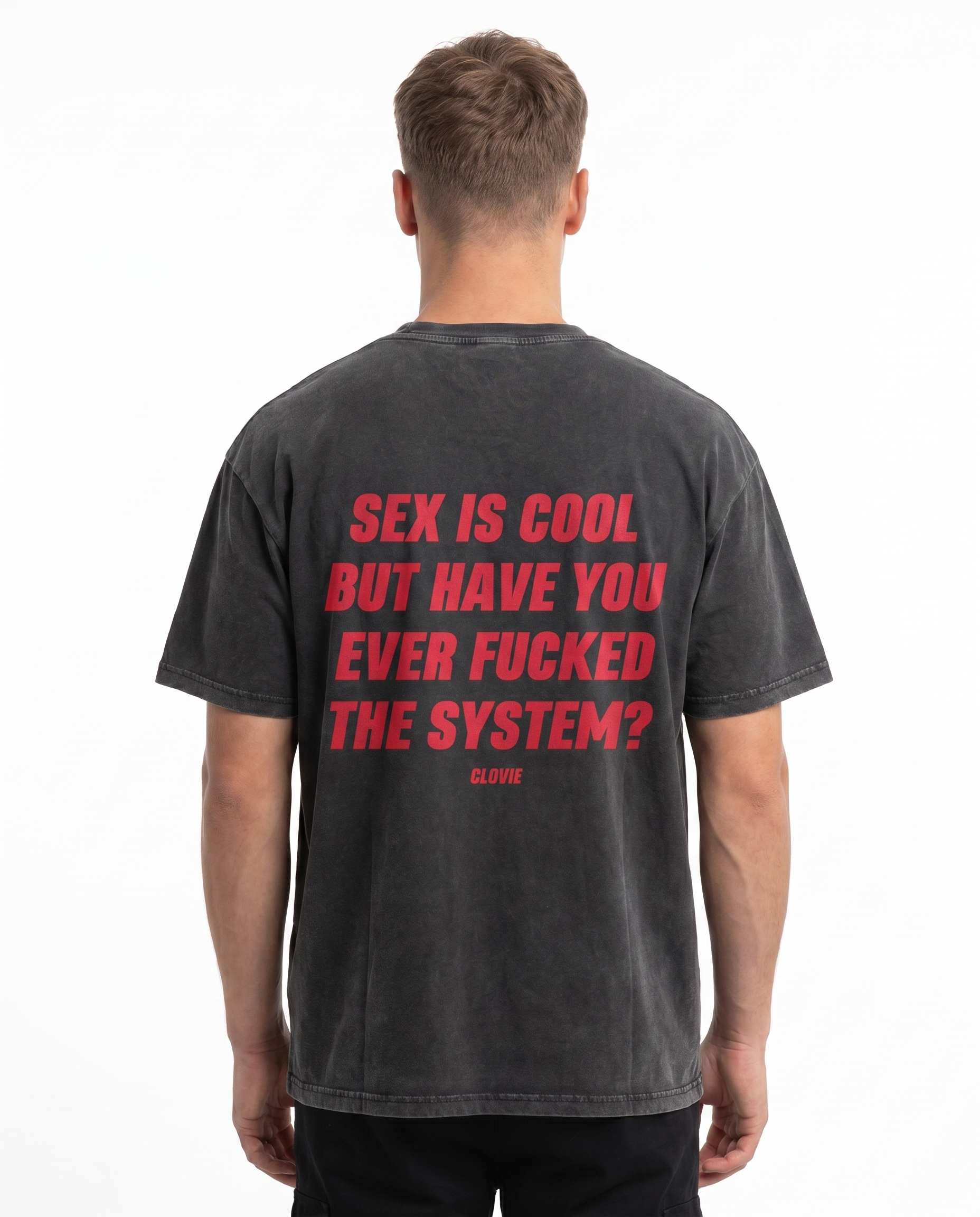 Sex is cool washed Tee Asphalt - model back print