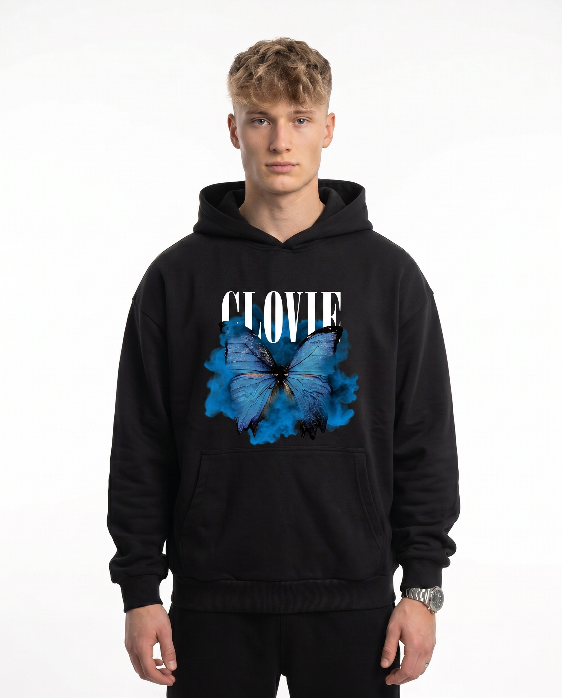 Butterfly Hoodie Black - model front print