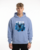 Butterfly Hoodie Powder Blue - model front print