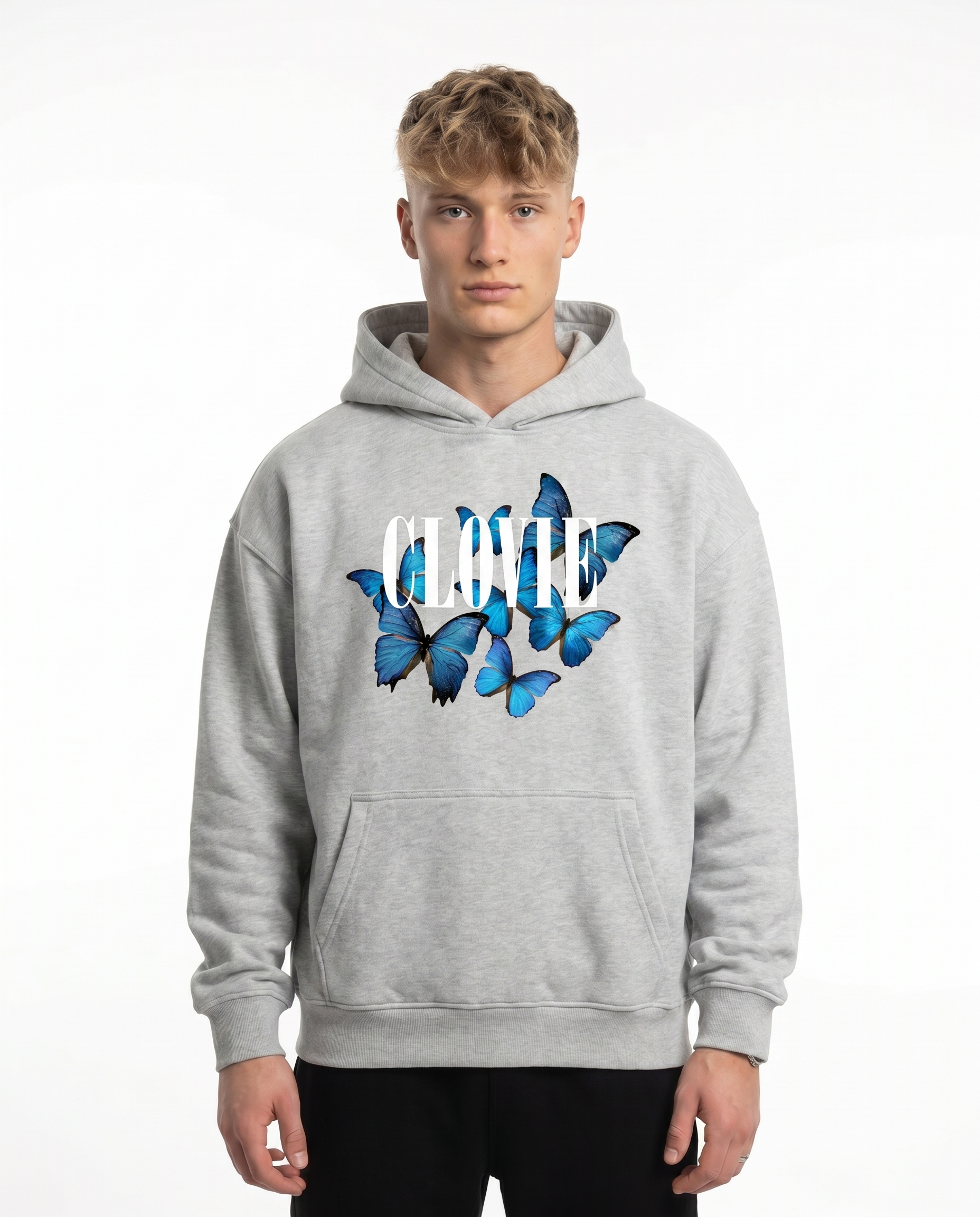 Butterfly Hoodie Light Asphalt - model front print