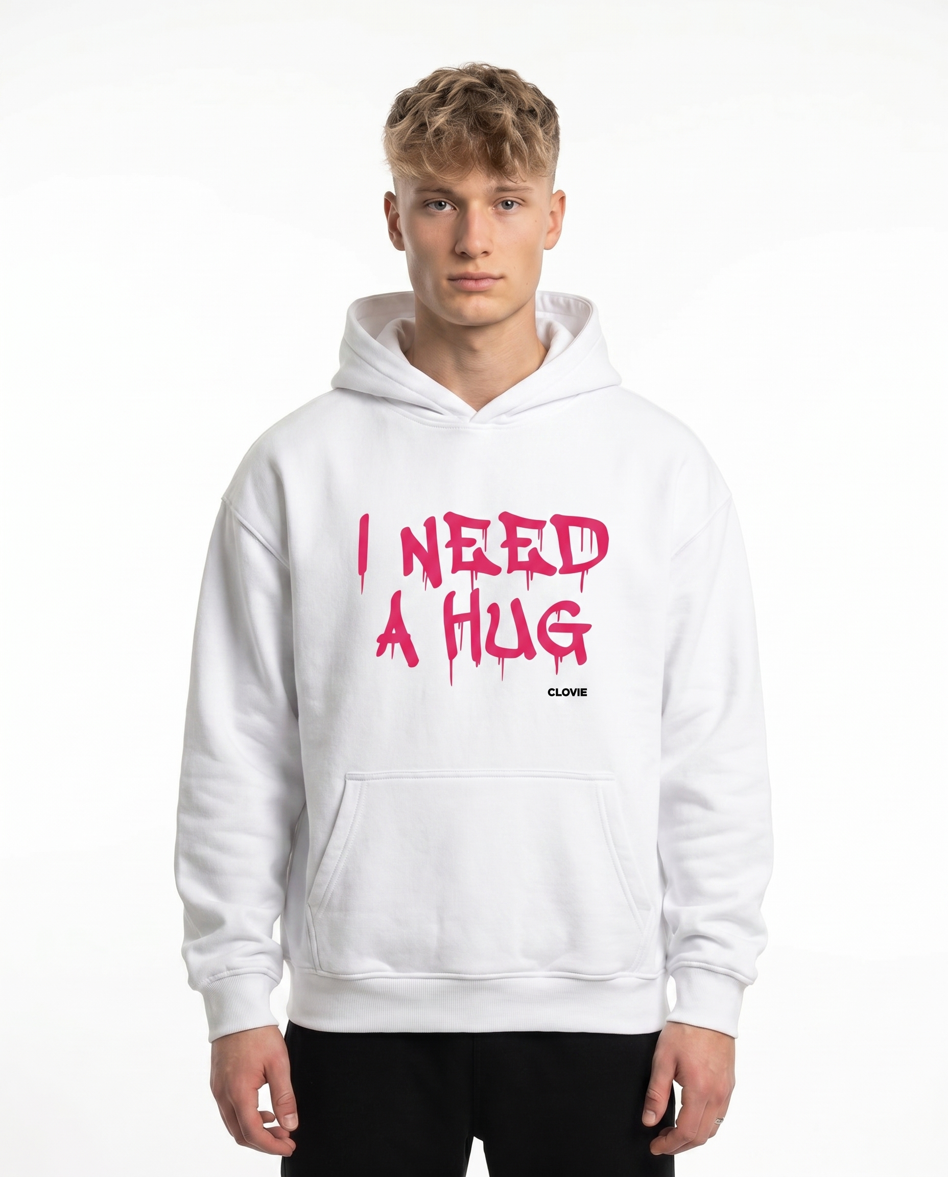 Free hugs Hoodie White - model front print