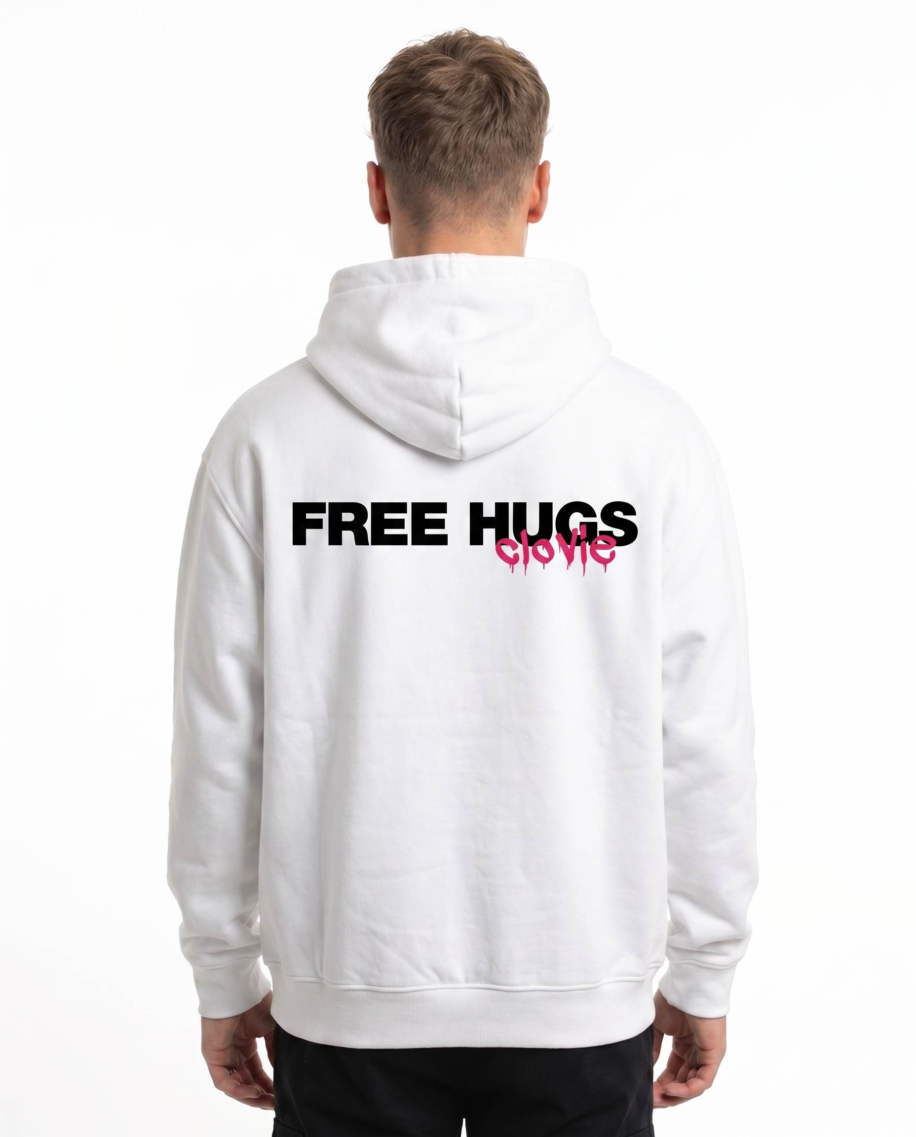 Free hugs Hoodie White - model back print