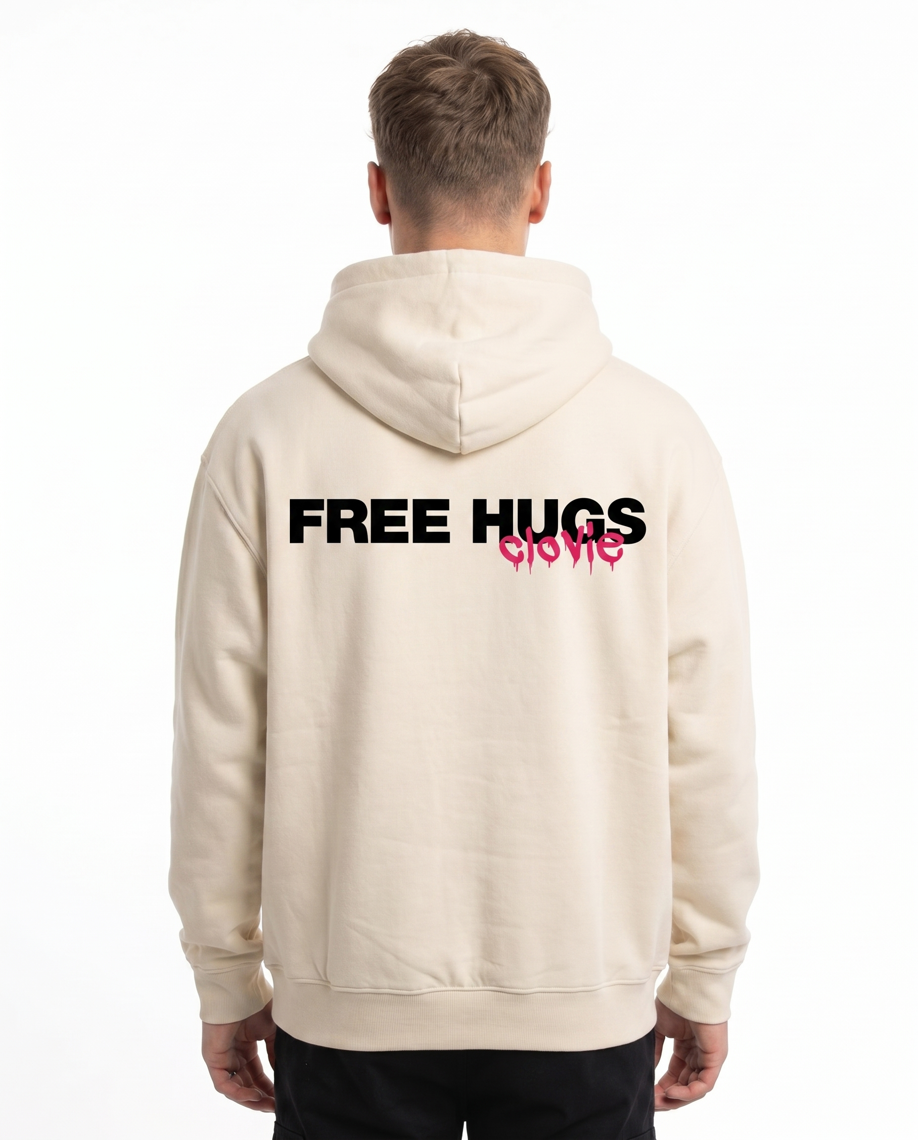 Free hugs Hoodie White Sand - model back print