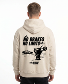 No brakes no limits Oversized Hoodie White Sand - model back print