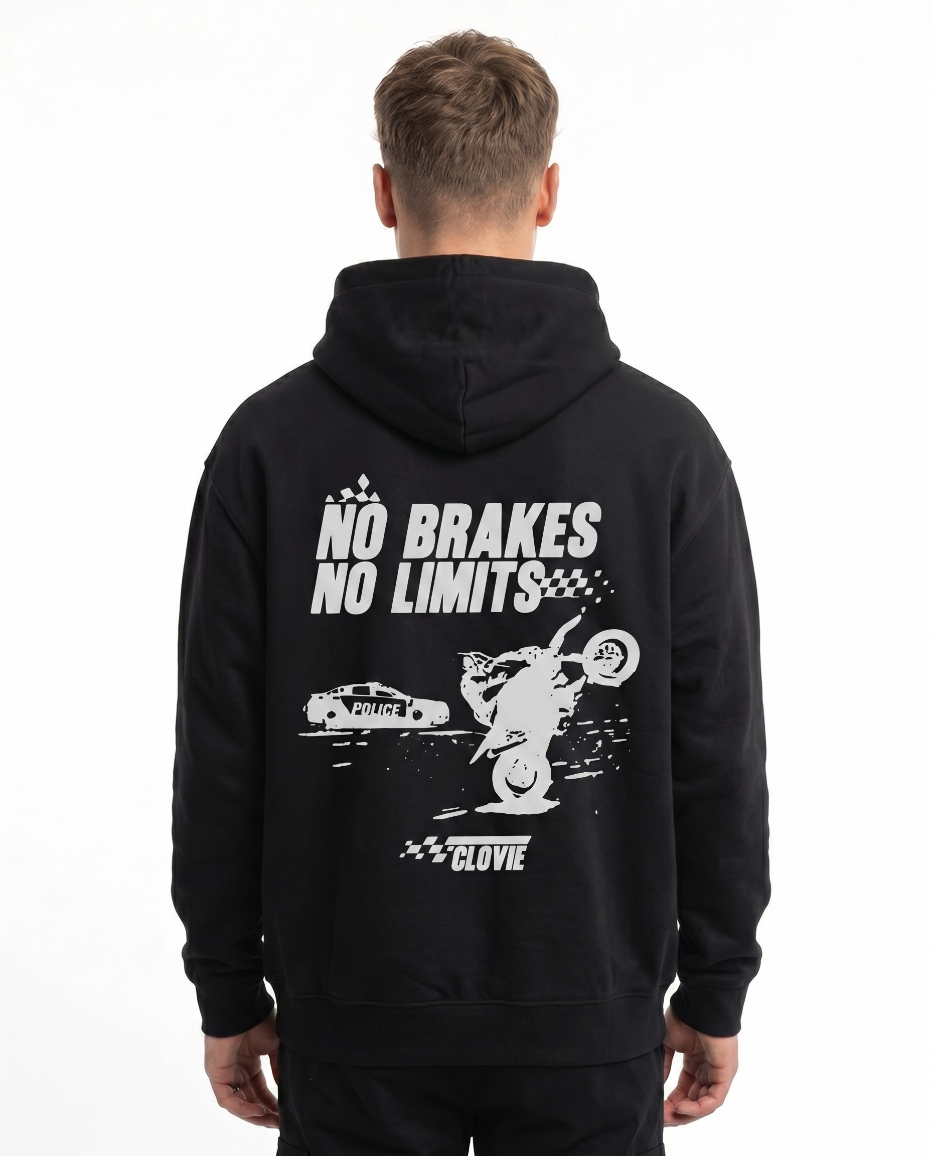 No brakes no limits Hoodie Jet Black - model back print