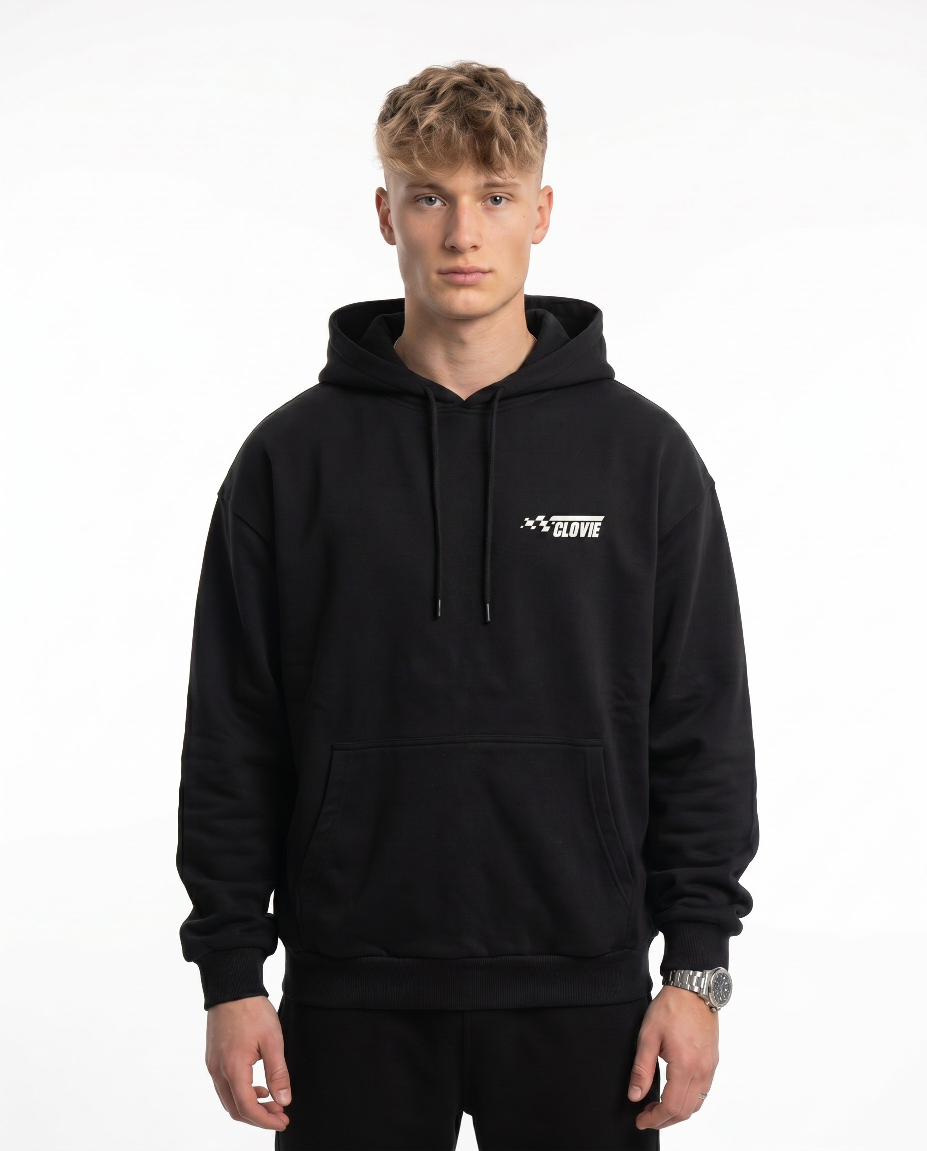 No brakes no limits Hoodie Jet Black - model front