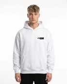 No brakes no limits Oversized Hoodie White - model front