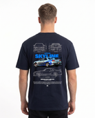 Nissan Skyline R34 Standard Tee French Navy - model back print