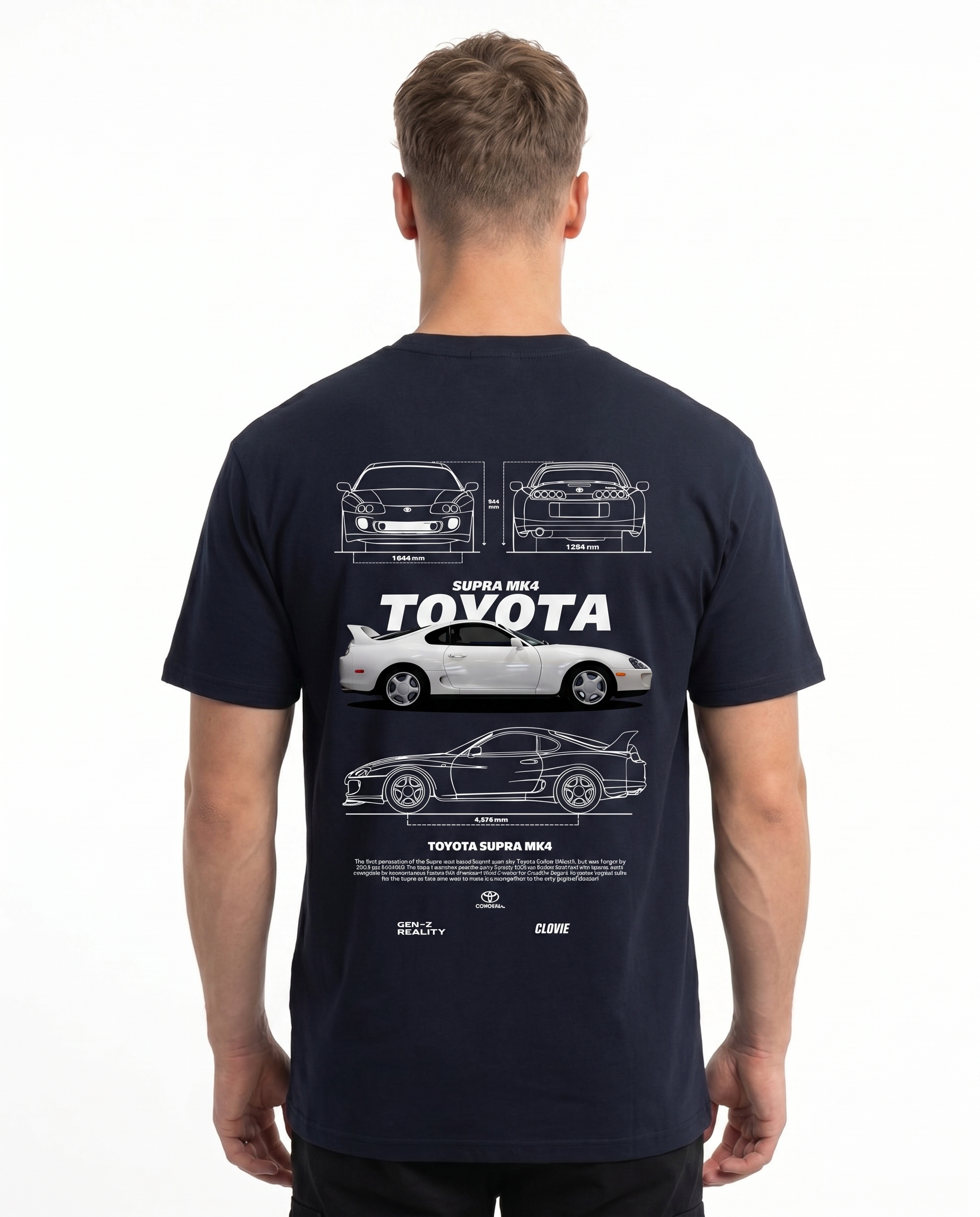 Toyota Supra MK4 Standard Tee French Navy - model back print