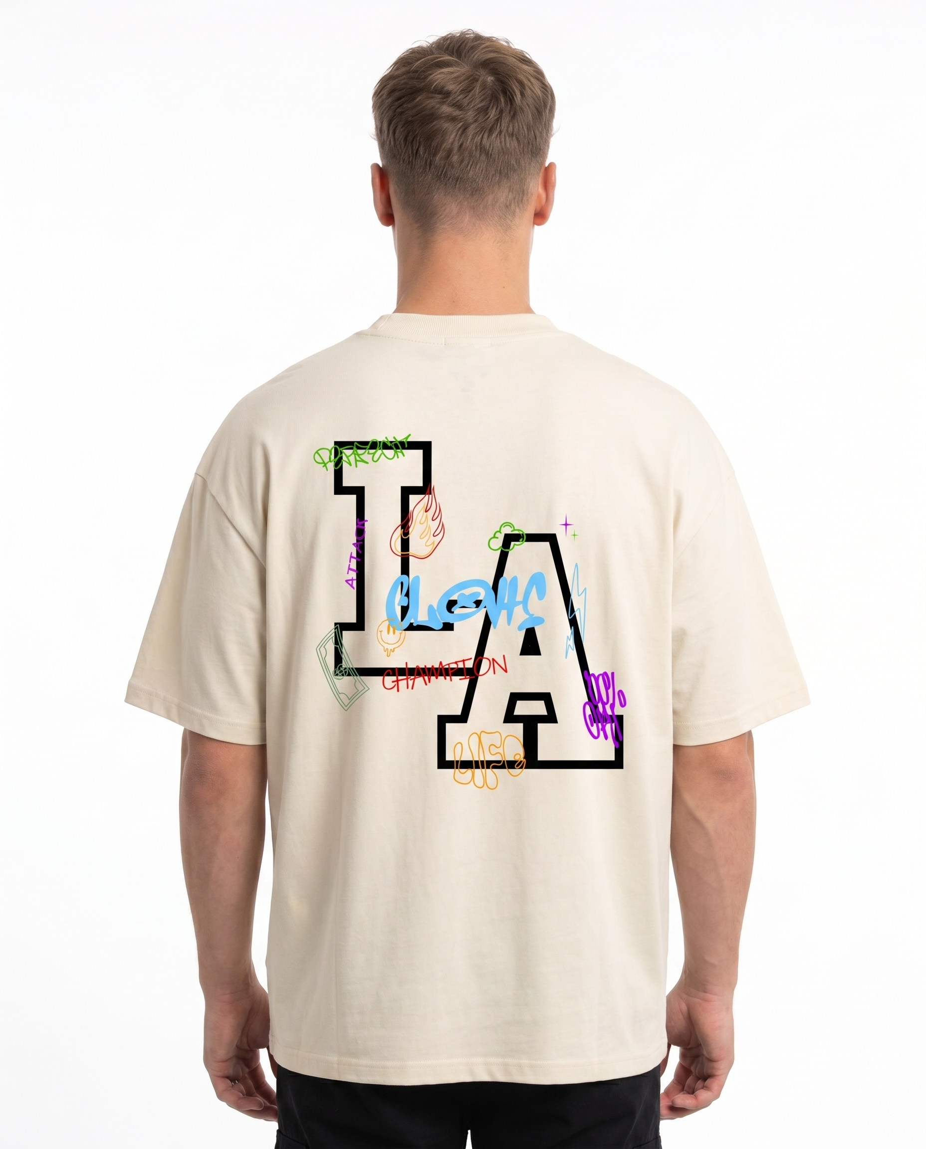 Los Angeles Oversized Tee Natural Raw - model back print