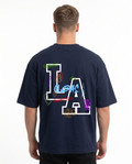 Los Angeles Oversized Tee French Navy - model back print