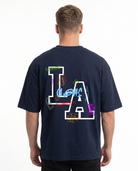 Los Angeles Oversized Tee French Navy - model back print