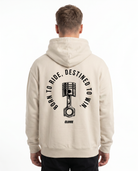 Born to ride Oversized Hoodie White Sand - model back print
