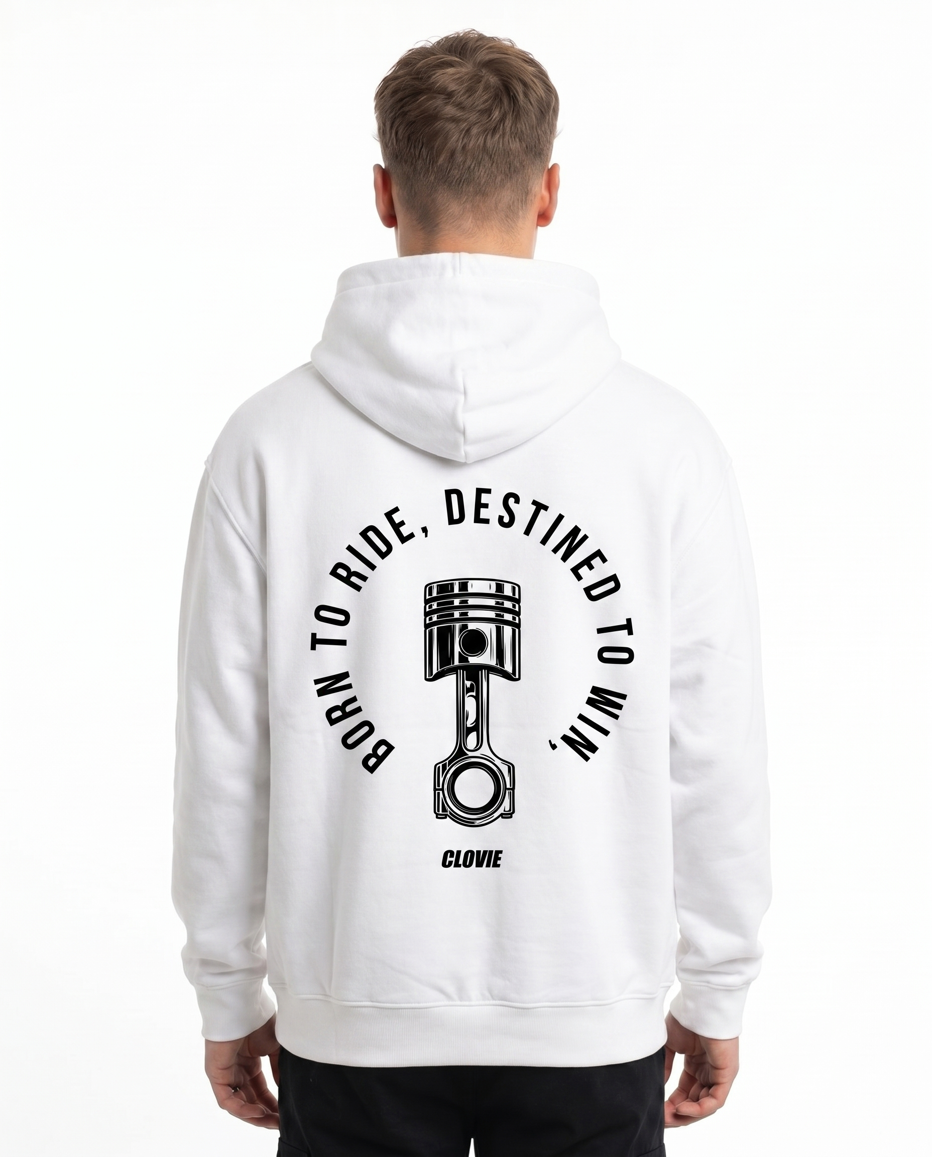 Born to ride Oversized Hoodie White - model back print