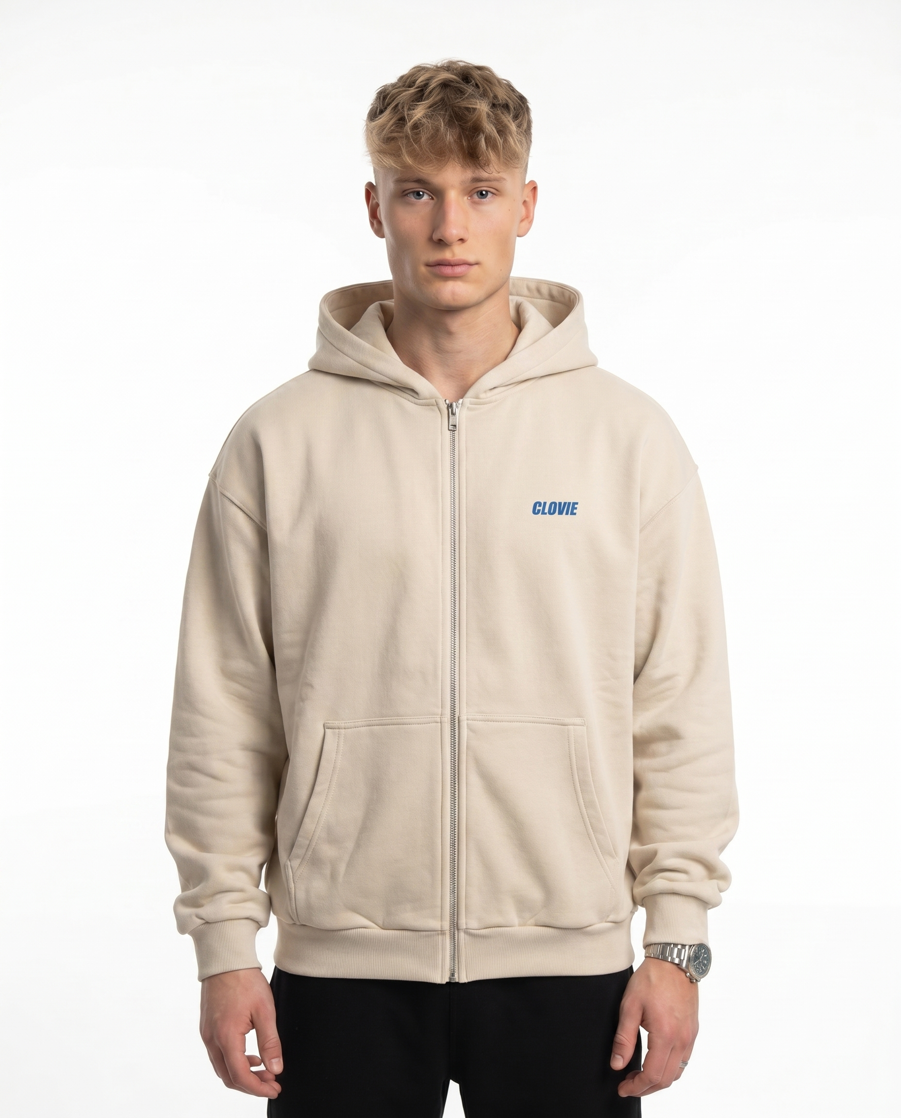 I spent all my money on racing Zip Hoodie White Sand - model front