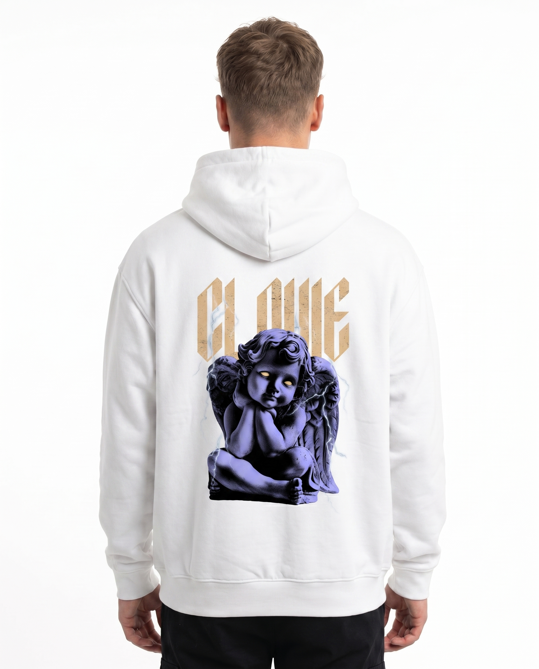 Angel Oversized Hoodie White - model back print