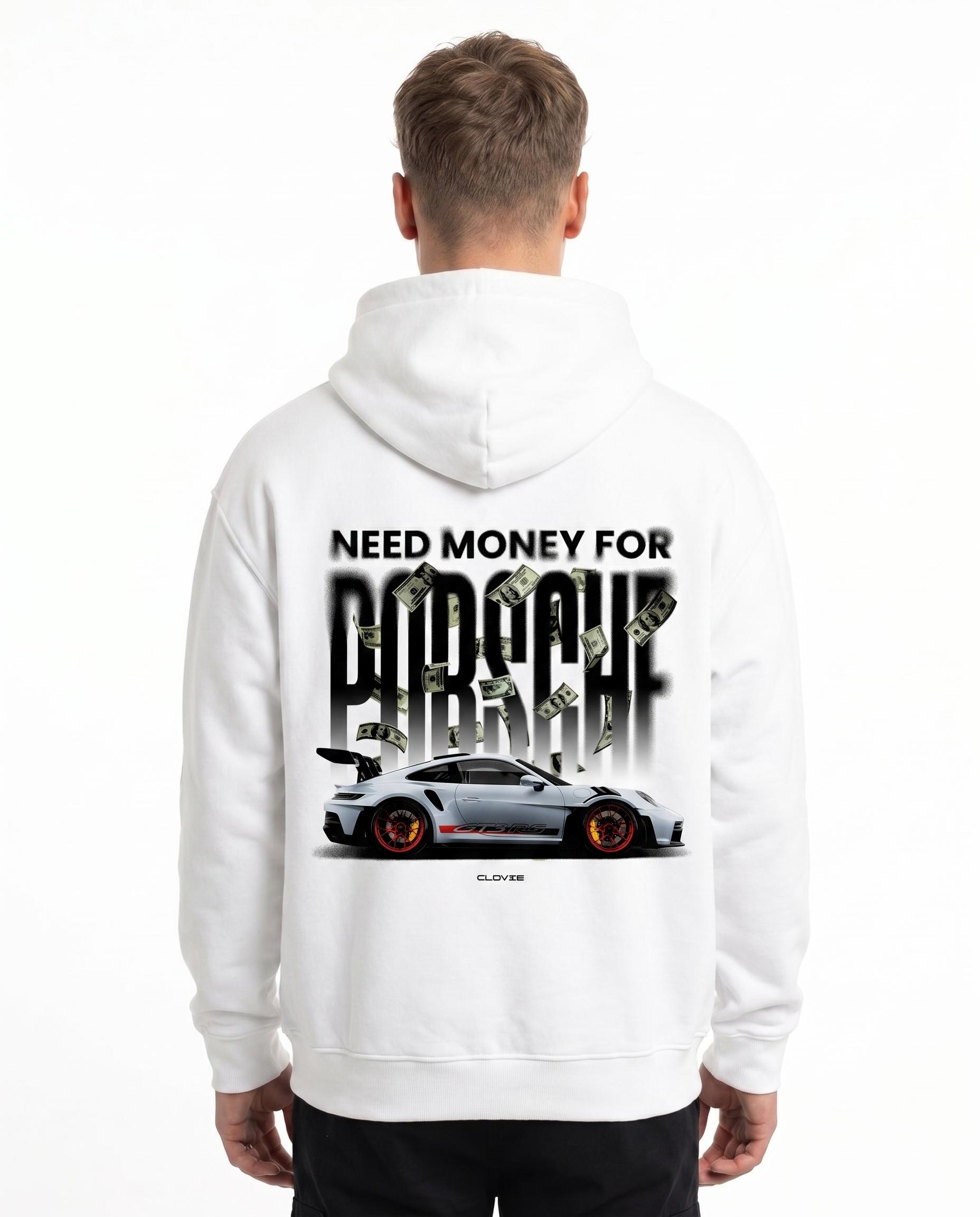 Need money for porsche White - model back print