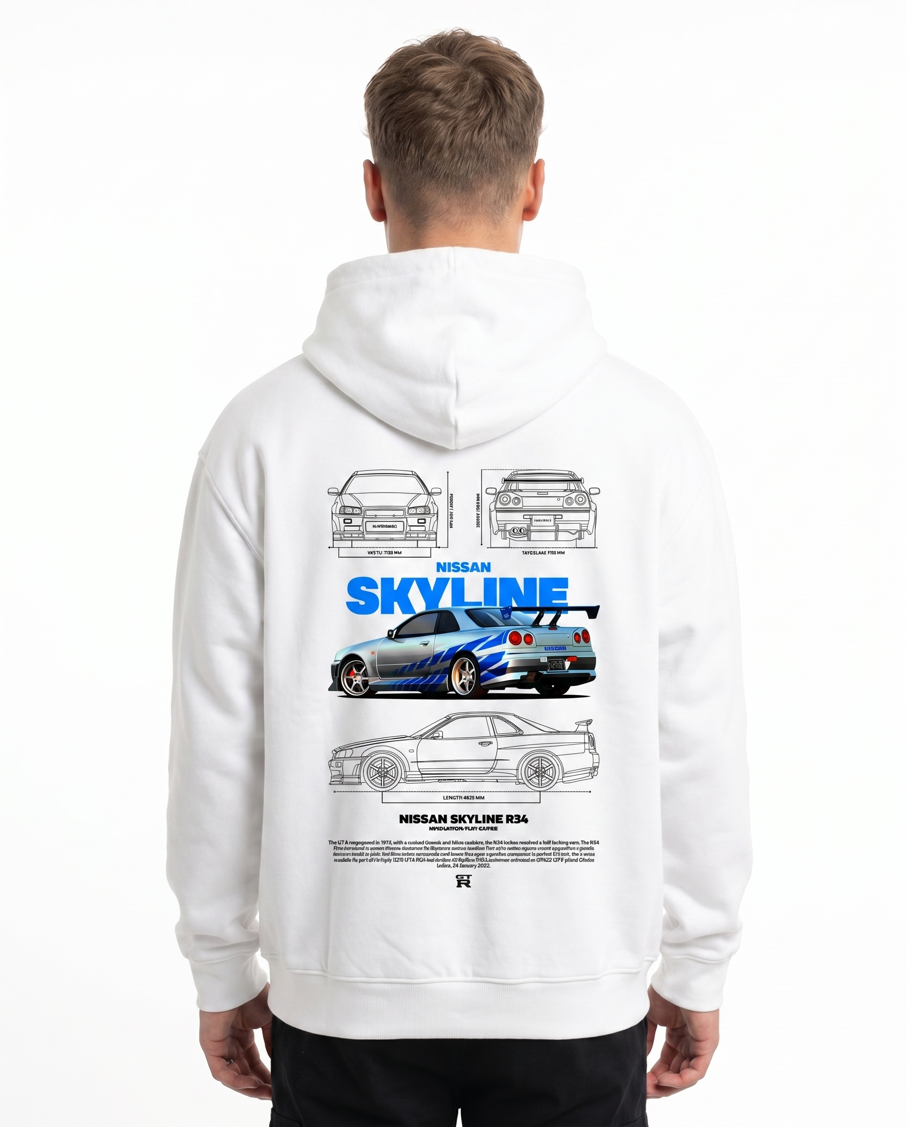 Nissan Skyline R34 Zip White - model back print